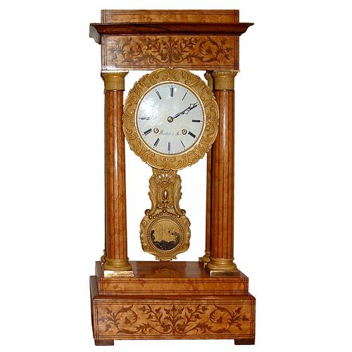 A Charles X Neoclassical Bird's-Eye Maple Marquetry Mantel Clock No. 2633