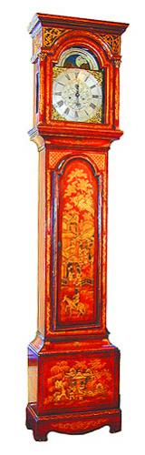 An 18th Century English George III Red Lacquered Japanned Tall Case Clock No. 1500