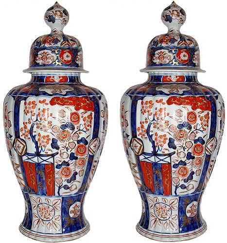 A Pair of 19th Century Imari Porcelain Covered Jars No. 2888