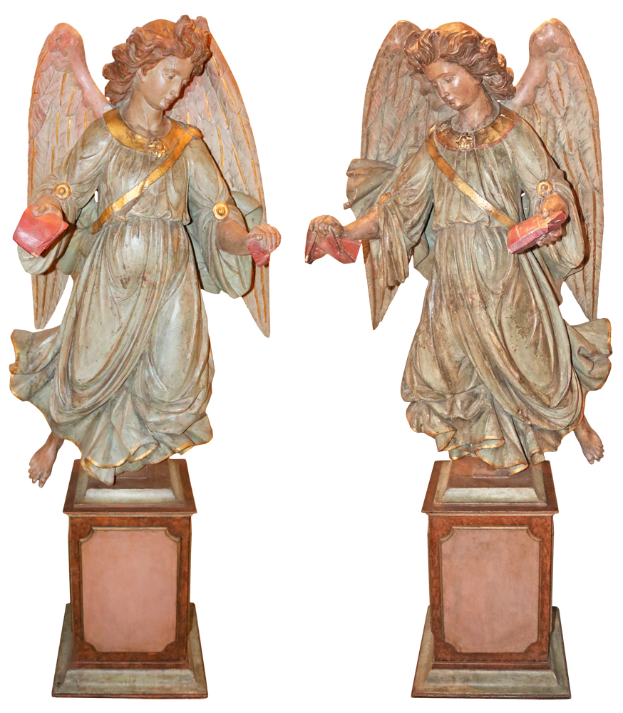 An Exquisite Pair of 18th Century Duomo Polychrome and Parcel-Giltwood Angels No. 2072