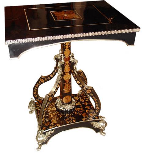 A Dramatic Continental 19th Century Ebony & Marquetry Pedestal Table No. 3112