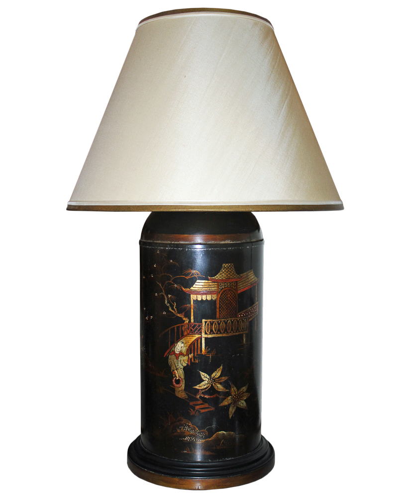 A 19th Century Chinoiserie Black Tole Tea Canister Lamp No. 2086