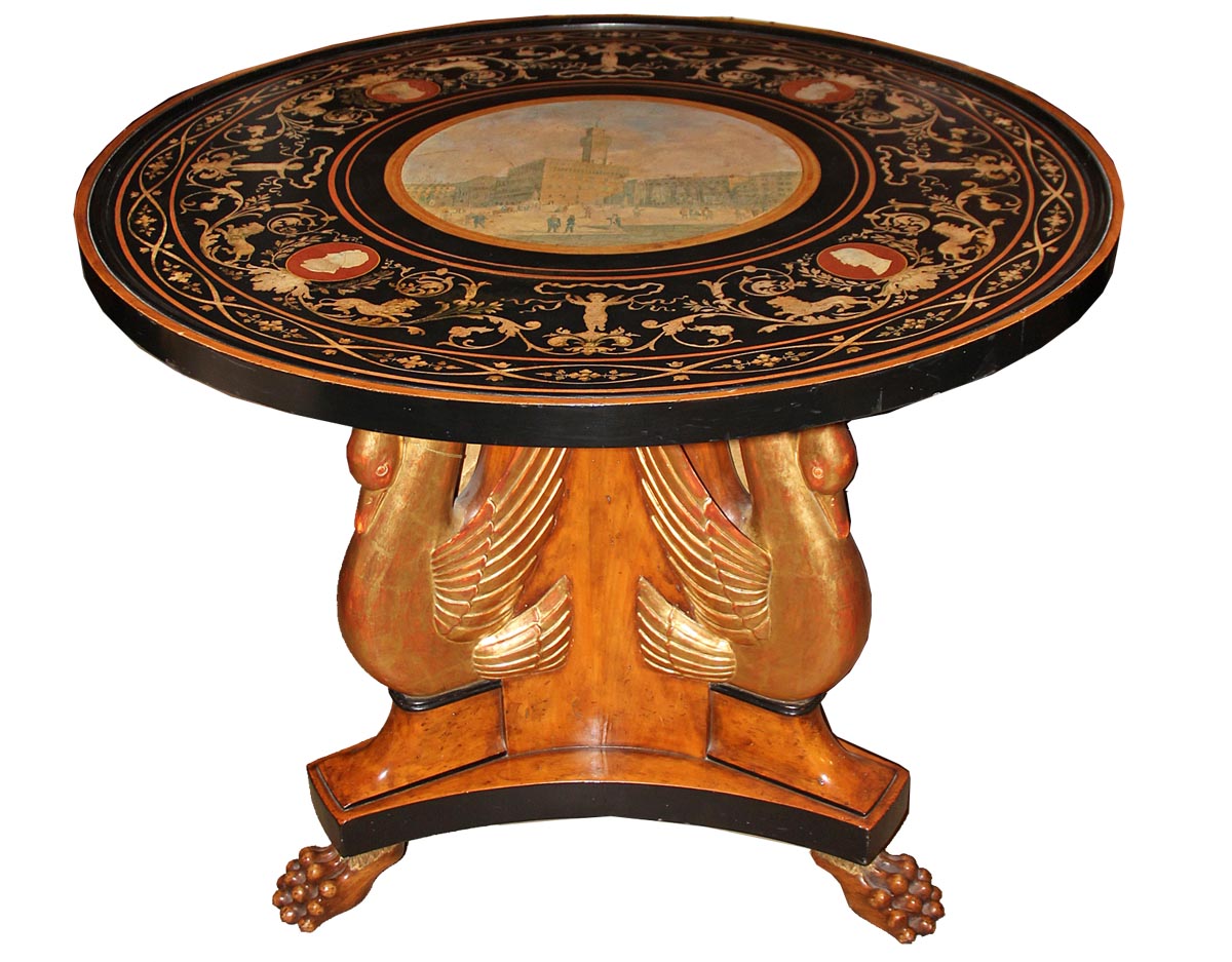 An Italian 19th Century Scagliola Tabletop on a Later Polychrome and Parcel-Gilt Base No. 2106