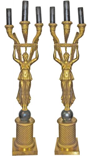 A Pair Of Charles X Empire Patinated Bronze Candelabra No. 3245