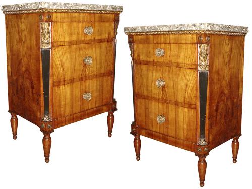 A Pair of Late 18th Century Neoclassical Parcel-Gilt and Ebonized Walnut Bedside Tables No. 3231