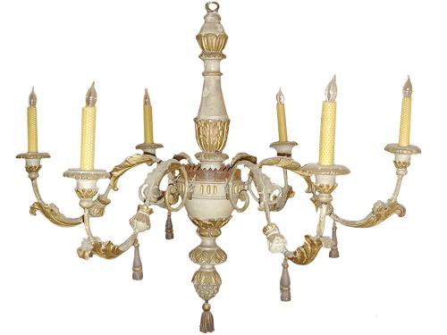 An 18th Century Italian Polychrome,Giltwood and Iron 6-Light Chandelier No. 3250