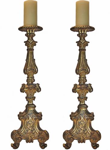 An Impressive Pair of 18th Century Carved Giltwood Rococo Pricket Candlesticks No. 3031