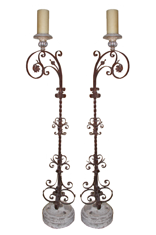 An Extraordinary Pair of 18th Century Hand-Forged Iron Torchères No. 2375