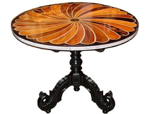 An 1830 Anglo-Indian Solid Ebony, Bone and Exotic Specimen Wood Parquetry Side Table No. 3355