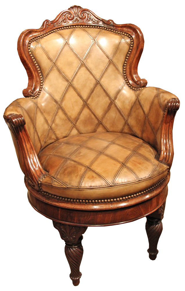An Extremely Rare 19th Century Neapolitan Revolving Walnut Desk Chair No. 2440