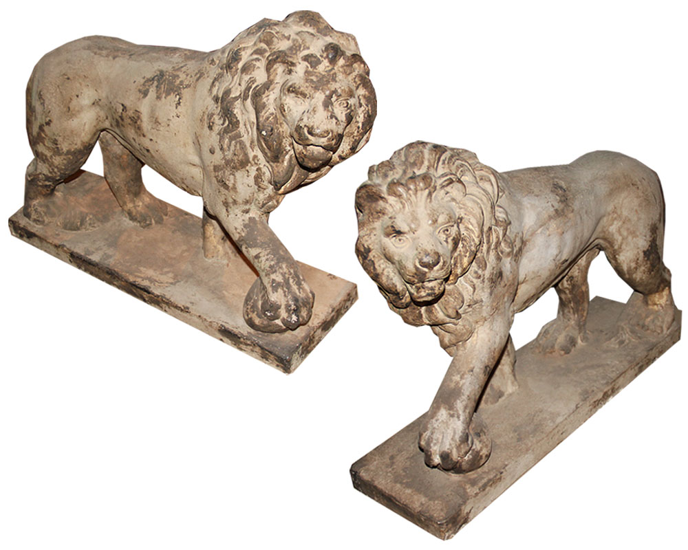 A Regal Pair of 18th Century Terra Cotta Marzocco Florentine Lions No. 2460