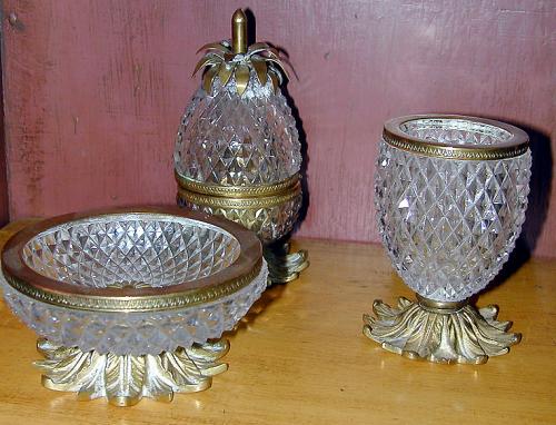 A Set of Three Cut Glass and Brass Smoking Accessories No. 381