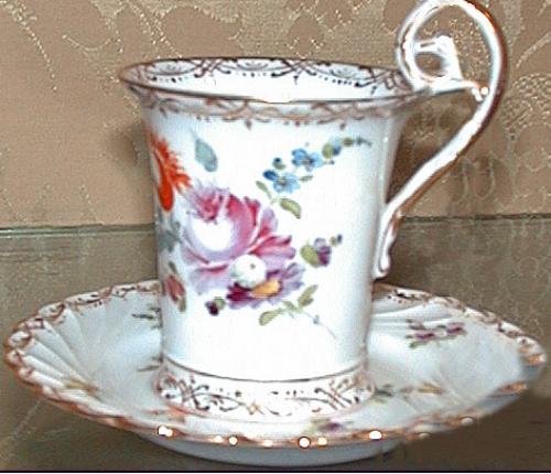 A German Dresden Porcelain Cup & Saucer No. 872