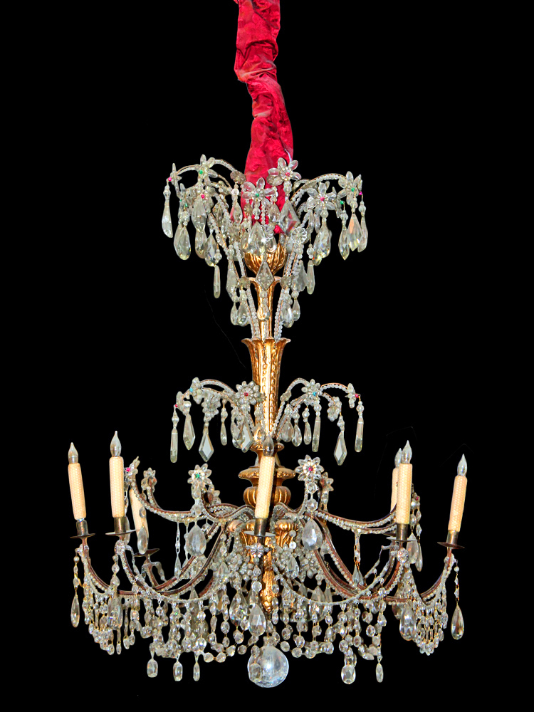 A Glittering 18th Century Eight-Light Cut Crystal and Parcel-Gilt Genovese Chandelier No. 2511