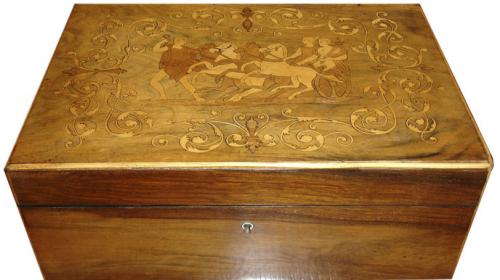 A 19th Century English Walnut and Satinwood Marquetry Sewing Box No. 3506