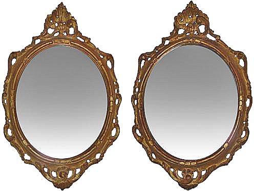 A Pair of Italian 18th Century Oval Giltwood Mirrors No. 3525