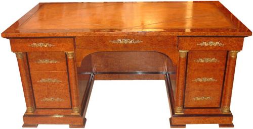 An Early 19th Century French Charles X Burl Wood and Parcel-Ebonized Kneehole Desk No. 3528