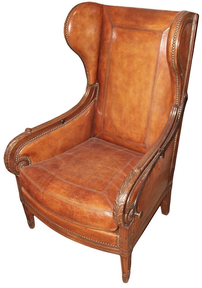 A Late 18th Century French Louis XVI Walnut Reclining Wing Chair No. 2590 -  C. Mariani Antiques, Restoration  Custom, San Francisco, CA.