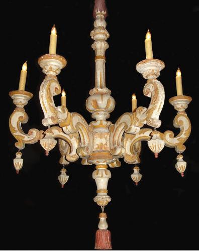 An 18th Century Tuscan Ochre and Creme Polychrome Six Light Chandelier No. 3554