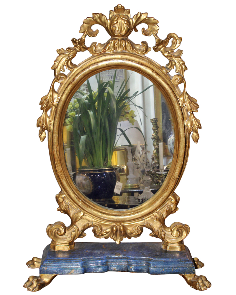 An Ovoid 18th Century Polychrome and Parcel-Gilt Luccan Vanity Mirror No. 2666