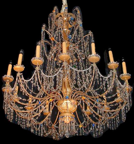 A Magnificent 18th Century Genovese Parcel-Gilt and Crystal 16-light Chandelier No. 2526