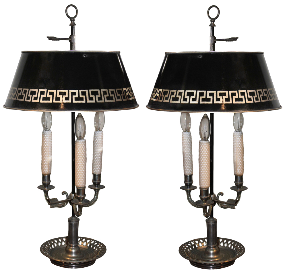 A Rare Pair of Silvered 19th Century Three-Light Boulliotte Lamps No. 2684