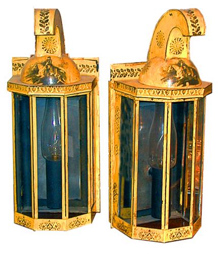 A Pair of 19th Century French Empire Yellow Painted Tole Lanterns No. 166