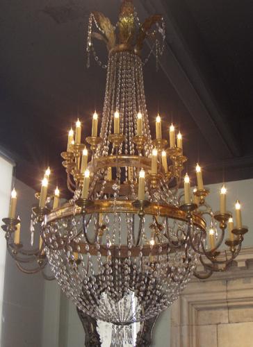 A Late 18th Century Italian Neoclassical Crystal and Gilt Metal 40-Light Chandelier No. 3657