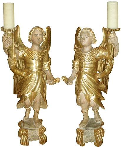 An Extremely Rare 18th Century Pair of Polychrome and Parcel-Gilt Archangels No. 3646