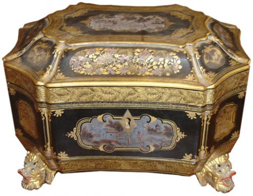 A 19th Century Shaped Octagonal Chinese Export Chinoiserie Tea Caddy No. 3503
