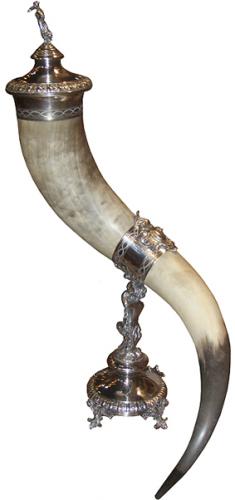 A Late 19th Century Bavarian Silver-Mounted Drinking Horn Centerpiece No. 3701