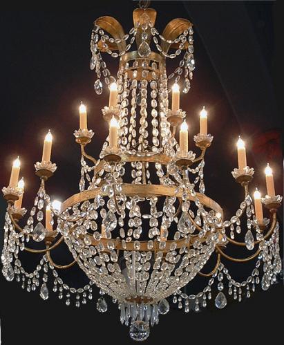 An Unusual and Elegant 18th Century Italian Crystal and Parcel Silver Gilt 18-Light Chandelier No. 2465
