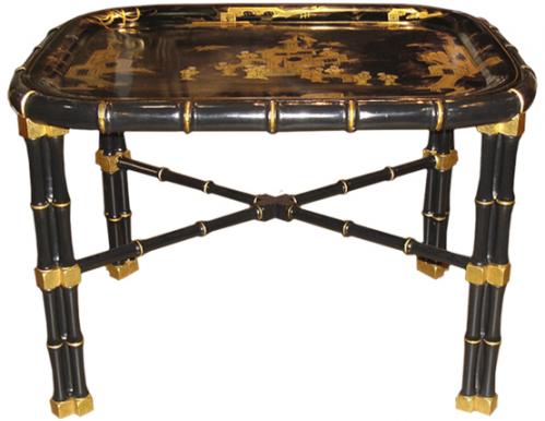 A 19th Century English Black Lacquer Chinoiserie Serving Tray No. 3255