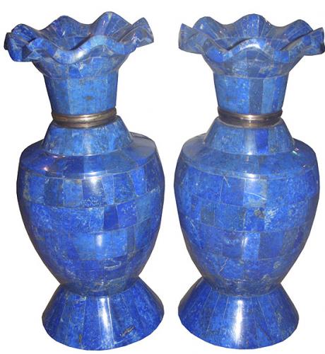 A Pair of Solid Lapis Lazuli Italian Vases No. 3739