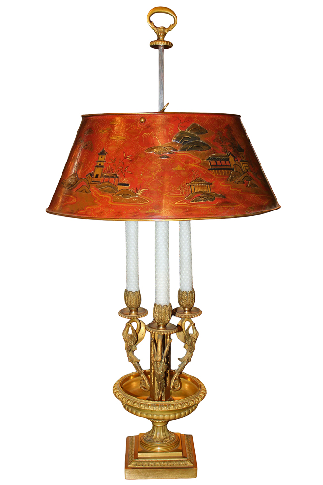 A 19th Century Three-Light French Chinoiserie Bouillotte Lamp No. 2834