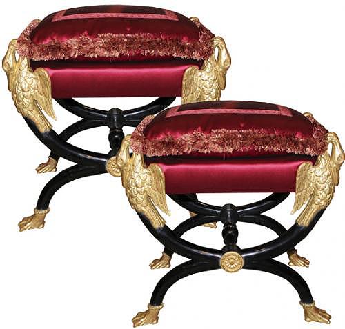 An Elegant Pair of Italian Empire Curule Benches No. 3766