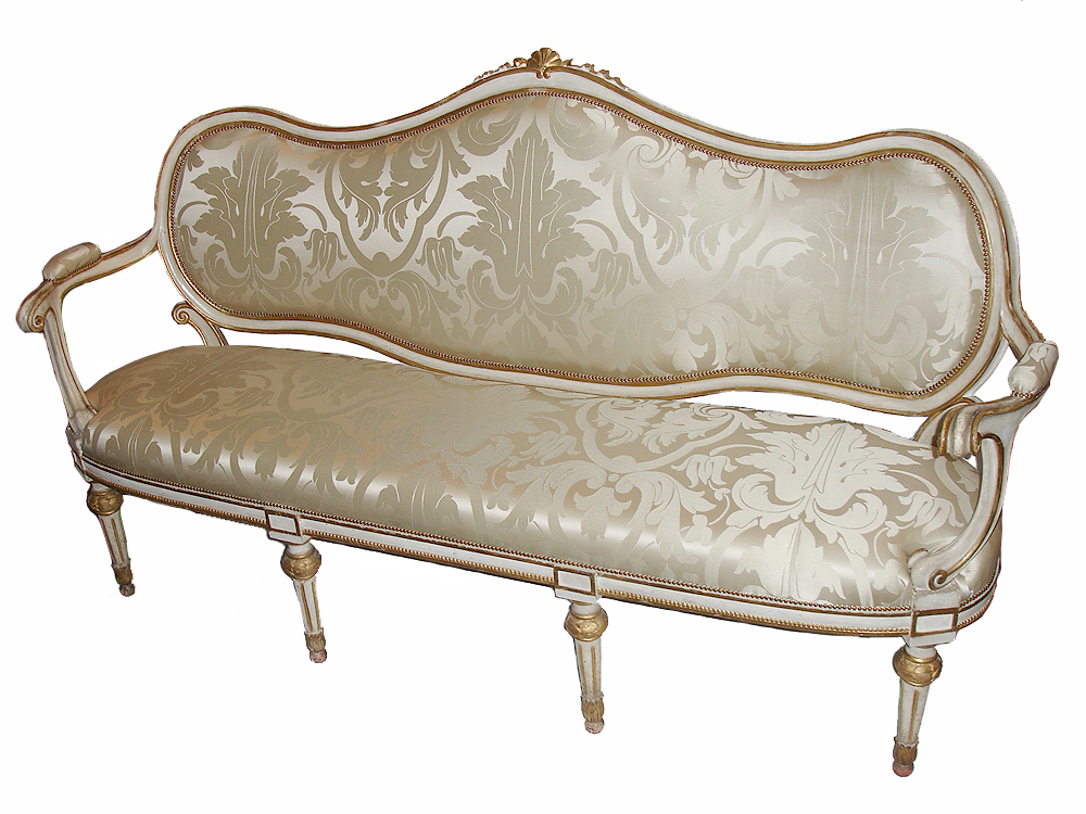 A Magnificent 18th Century Italian Polychrome and Parcel-Gilt Louis XVI Settee No. 2854