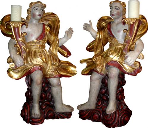 An 18th Century Pair of Polychrome and Parcel-Gilt Angel Torchères No. 3812