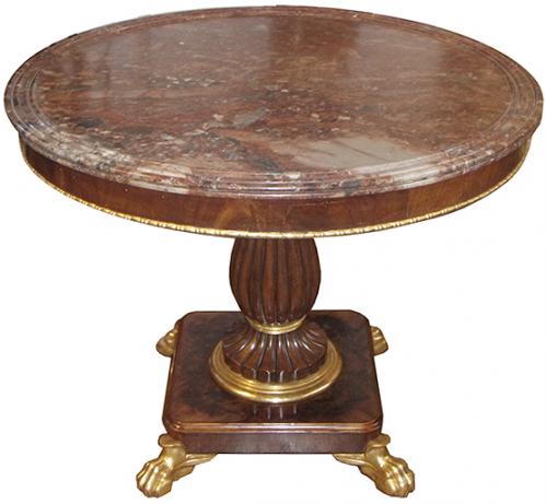 A 19th Century Italian Neoclassical Marble-Topped Walnut and Giltwood Center Table No. 3840