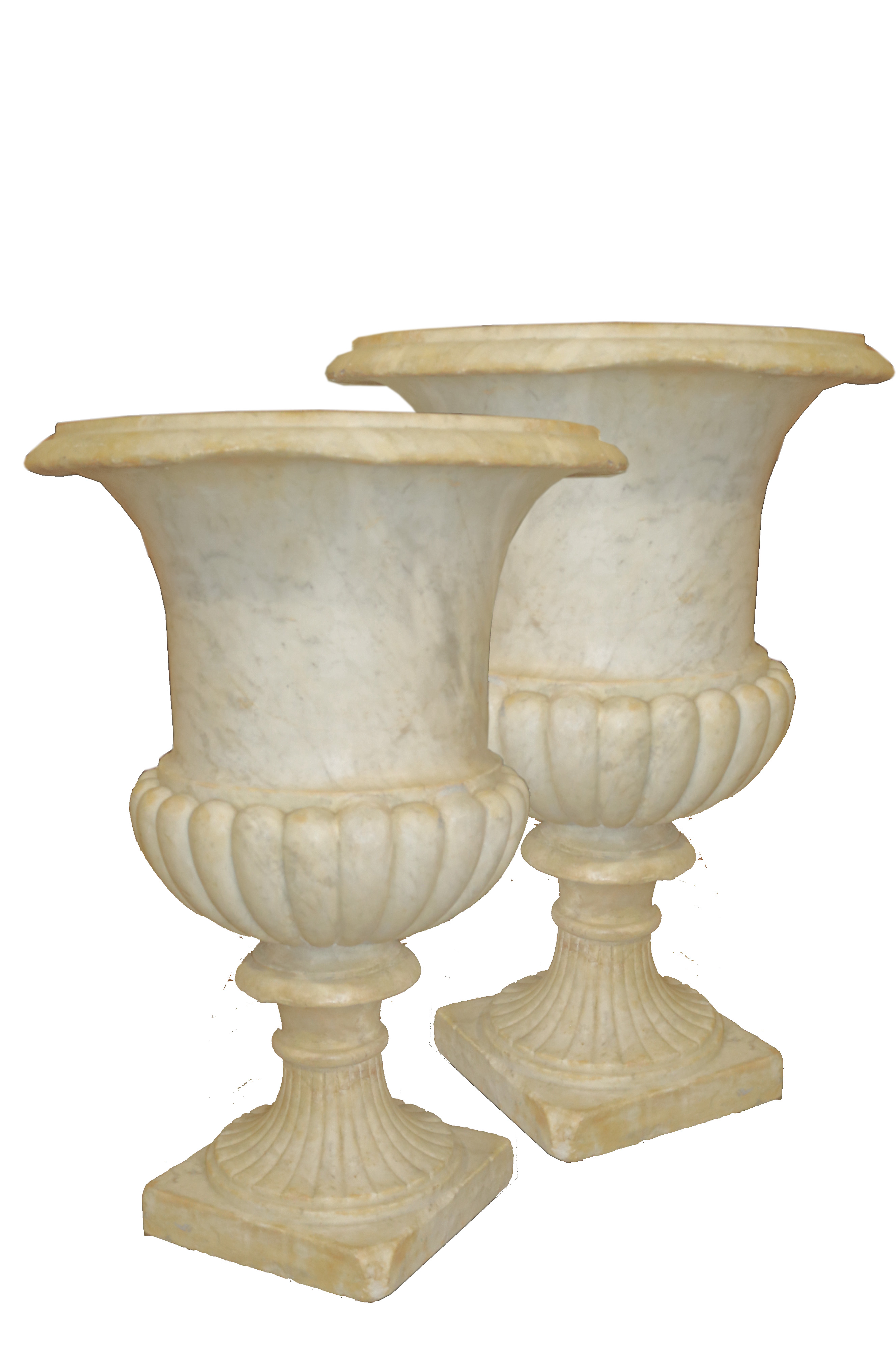 A Pair of Graceful Tulip-Shaped Carrara Marble Urns No. 2923
