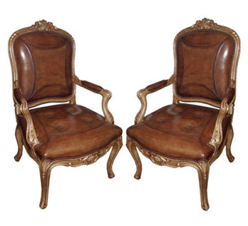 A Pair of 18th Century Italian Louis XV Giltwood Armchairs No. 3881