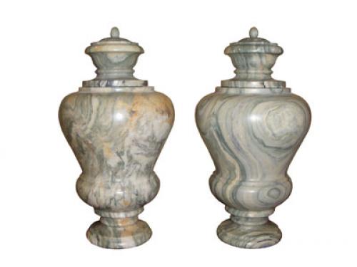 A Pair of 19th Century Neoclassic Verde Egeo Marble Urns No. 3683