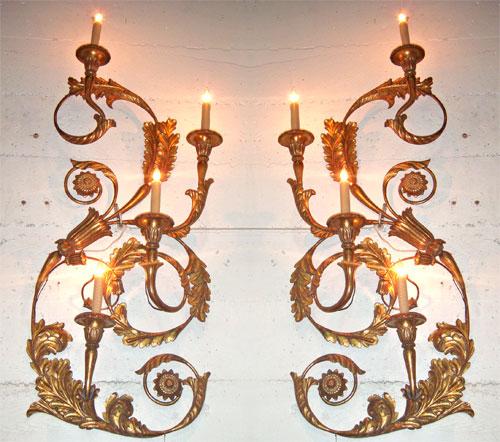 A Dramatic Pair of Gilded Carved Wood and Metal Wall Appliqués No. 3886