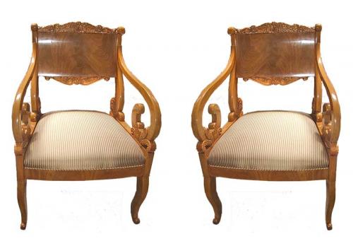 A Rare Pair of Intricately Carved 19th Century Russian Empire Chairs No. 2741