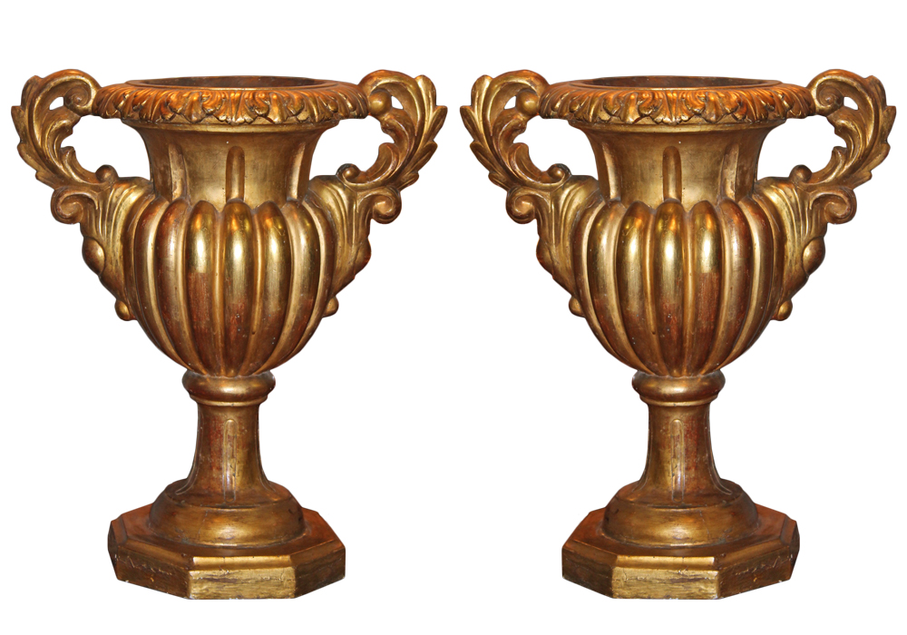 A Large Pair of Italian 18th Century Giltwood Decorative Kylix Urns No. 2965