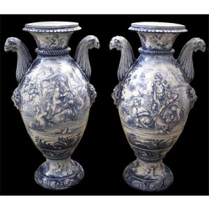 A Palazzo Scaled Pair of Blue and White "Idras" Urns No. 3923