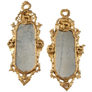 A Unique Pair of 18th Century Italian Transitional Rococo to Neoclassical Empire Giltwood Mirrors No. 3927