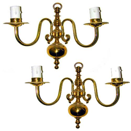 A Pair of 19th Century English Brass Two-Arm Wall Sconces No. 1225