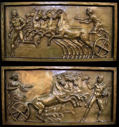 A Pair of Signed 19th Century French "Grand Tour" High Relief Gilt-Bronze Wall Plaques No. 4058