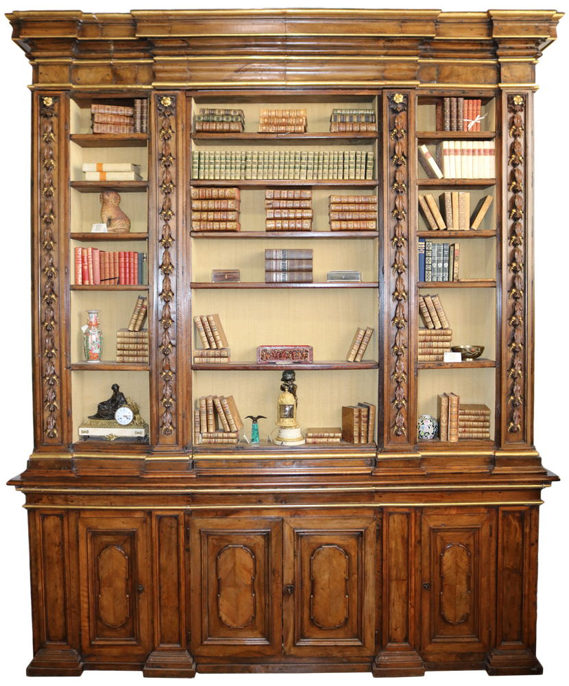 A Monumental 17th Century Walnut and Parcel-Gilt Tuscan Palazzo Archival Bookcase No. 3170